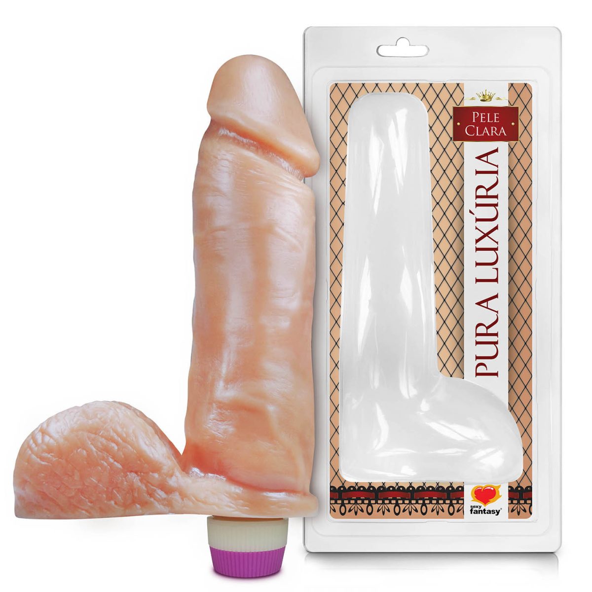 Prótese Realística Com Ventosa, escroto e Vibrador 18cm x 4,4cm