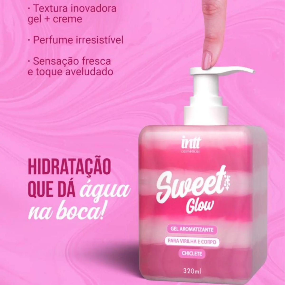 Hidratante Aveludado Comestível Sweet Glow para Região Pélvica e Virilha Sabor Chiclete 320ml INTT